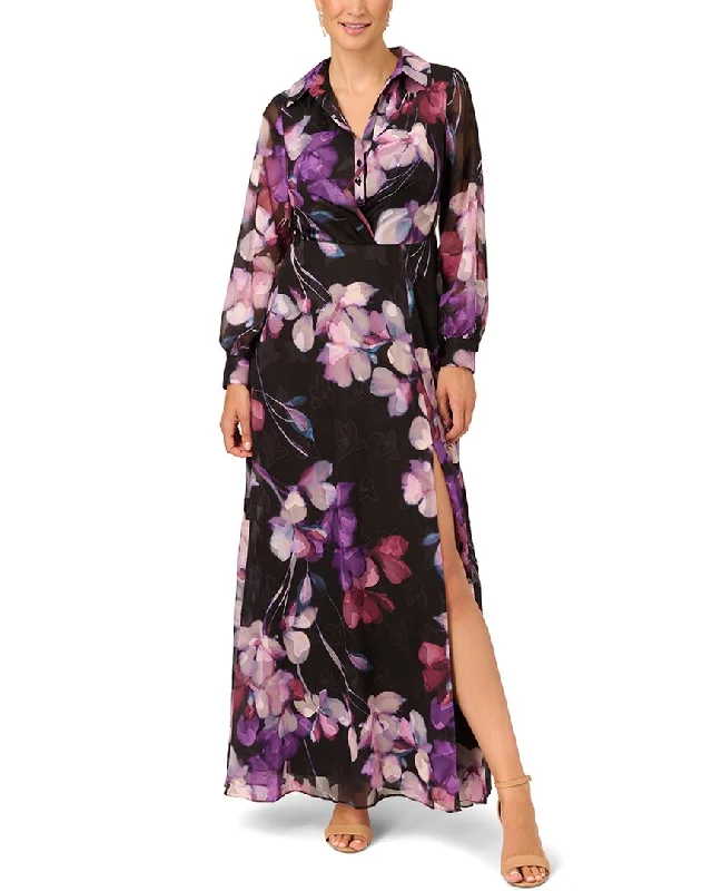 Adrianna Papell Soft Printed Maxi Dress Elegant Lace-Up Maxi Dress