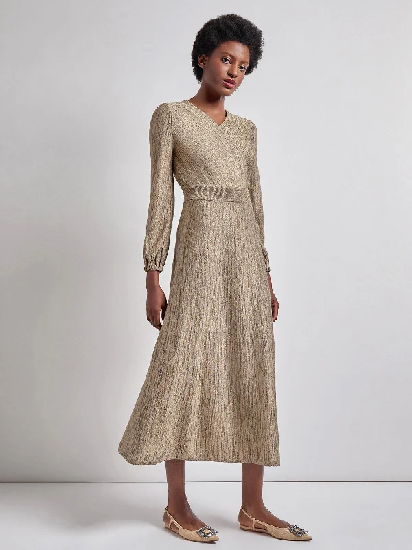 Bishop Sleeve Jacquard Knit Maxi Dress Elegant Maxi Dress with Ruffles