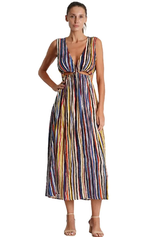 Cutout Striped Maxi Dress Stylish Button-Up Maxi Dress