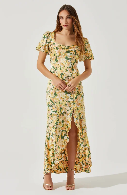 Dayanara Puff Sleeve Floral Maxi Dress Casual Maxi Dress with Pockets