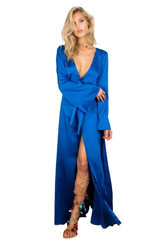 Delilah Blue Wrap Maxi Dress Fashionable High-Low Maxi Dress