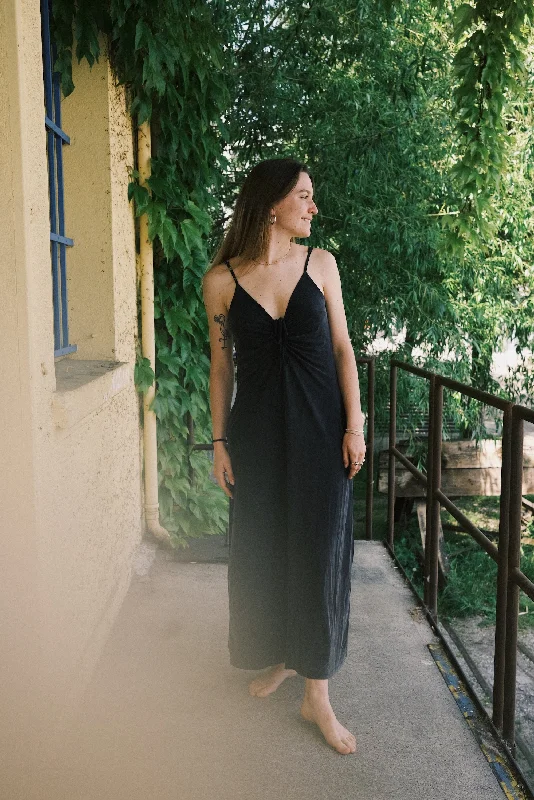 cupro maxi dress - slate black Cozy Maxi Dress with Slit