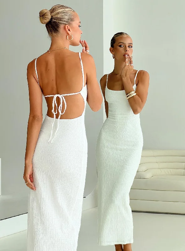 Elestria Maxi Dress White Tall Cozy Cold-Shoulder Maxi Dress