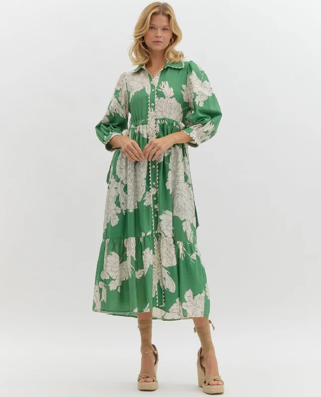 3/4 Sleeve Floral Print Maxi Dress Stylish Boho Chic Maxi Dress