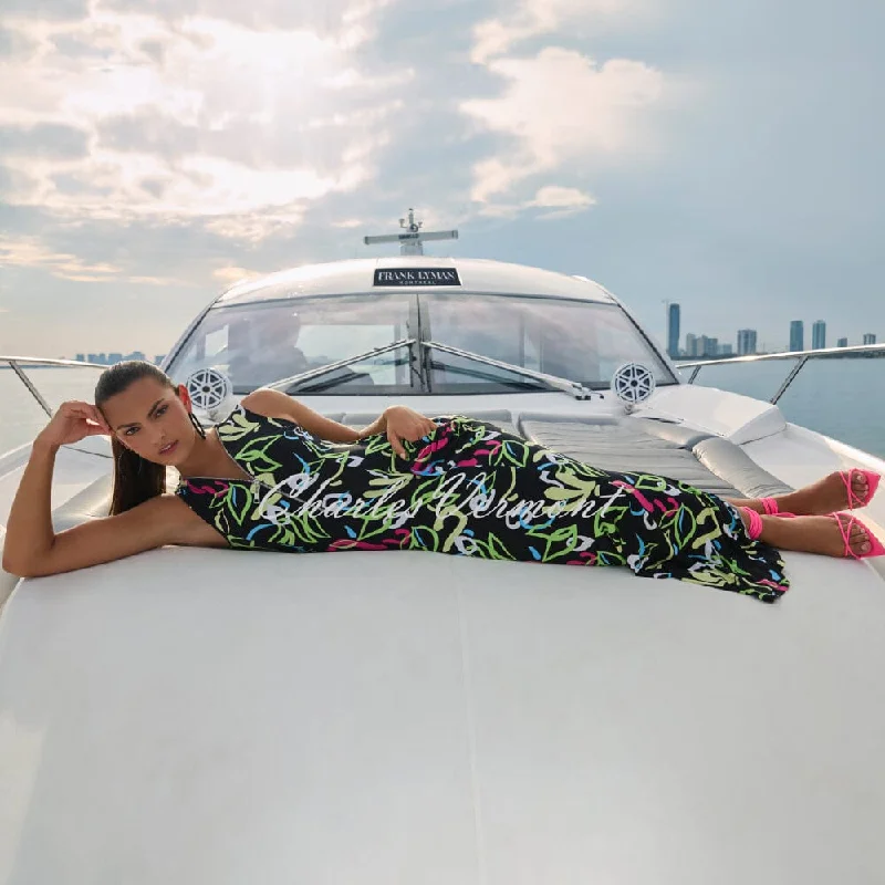 Frank Lyman Abstract Print Maxi Dress - Style 256189 Comfortable Ruffle Hem Maxi Dress