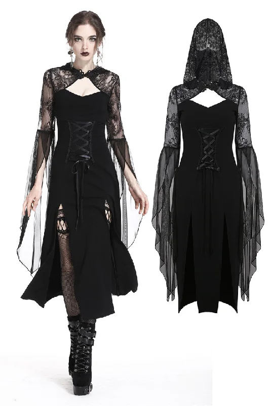 Gothic lacey hooded side slits maxi dress DW244 Stylish V-Neck Maxi Dress