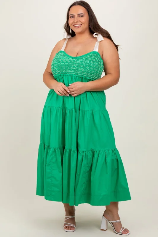 Green Ribbon Strap Tiered Plus Maxi Dress Elegant Maxi Dress with Ruffles