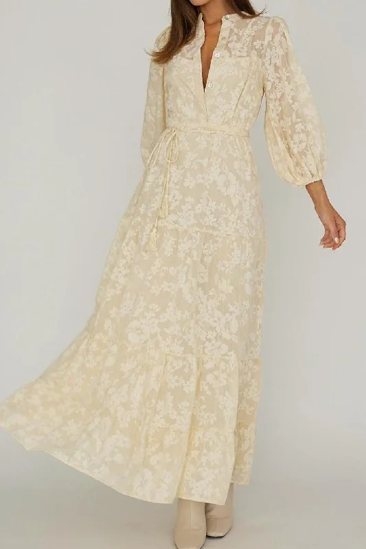 Harper Maxi Dress - Cream Elegant Velvet Maxi Dress