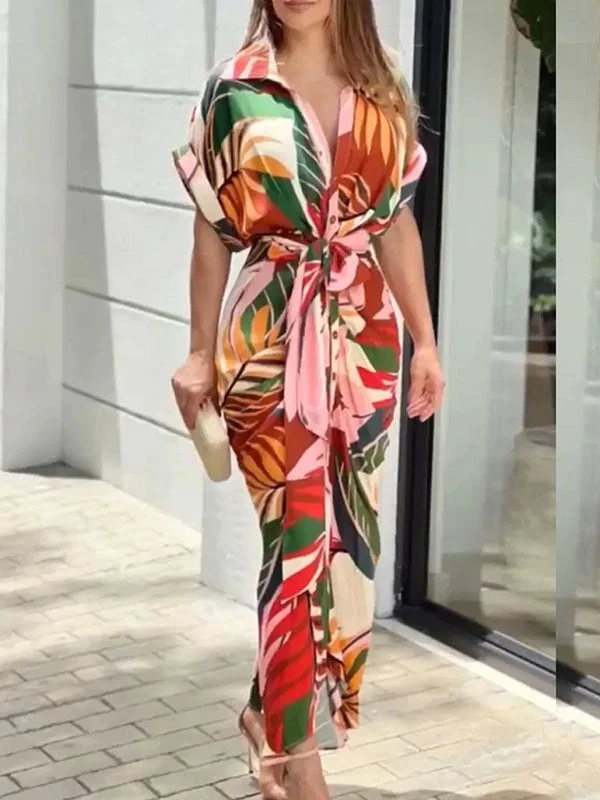 High Waisted Short Sleeves Buttoned Printed Tied Waist Lapel Maxi Dresses Shirt Dress Comfortable Cotton Maxi Dress High Waisted Short Sleeves Buttoned Printed Tied Waist Lapel Maxi Dresses Shirt Dress Comfortable Cotton Maxi Dress