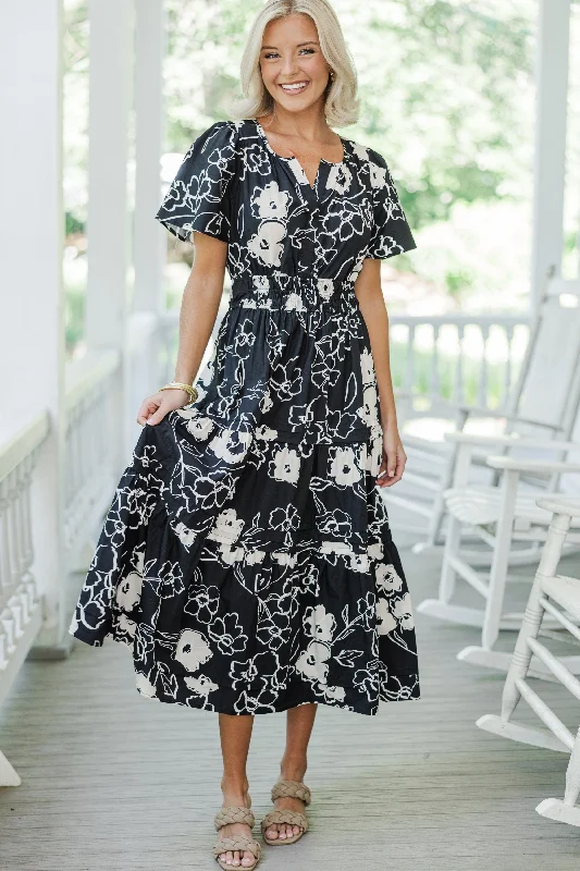 I'll Be Seeing You Black Floral Maxi Dress Fashionable Halter Neck Maxi Dress