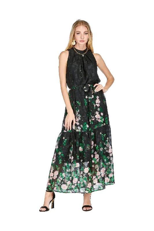 PLEATED MAXI DRESS Trendy Maxi Dress with Lace