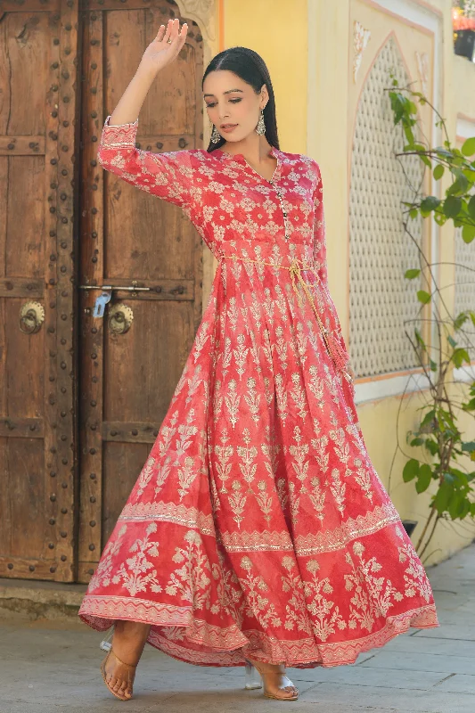 Jashvi Peach Floral Printed Rayon Flared Maxi Dress. Fashionable Asymmetrical Maxi Dress Jashvi Peach Floral Printed Rayon Flared Maxi Dress. Fashionable Asymmetrical Maxi Dress