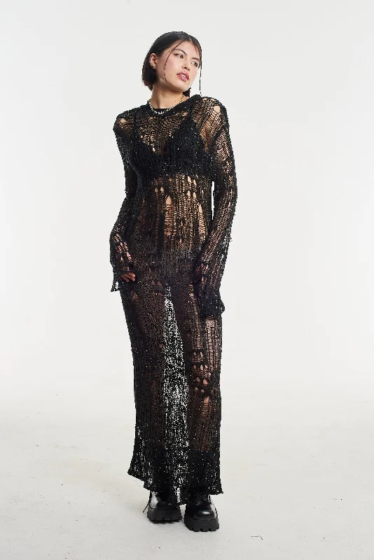 Jinx Sequin Sheer Black Maxi Dress Elegant Maxi Dress with Ruffles