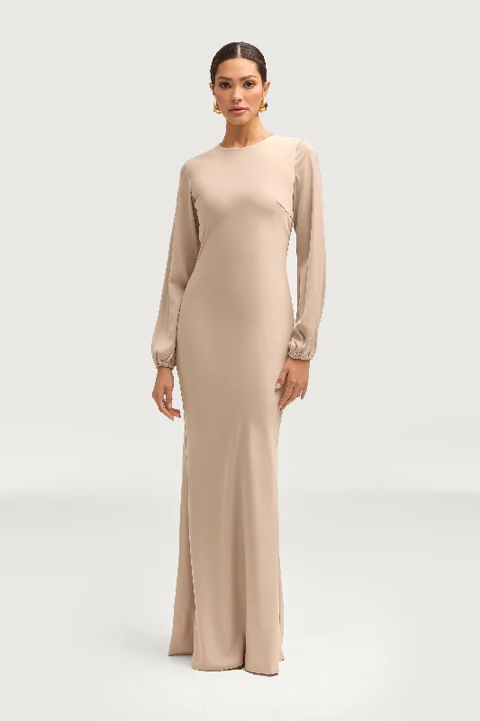 Kamila Satin Maxi Dress - Stone Stylish Boho Maxi Dress