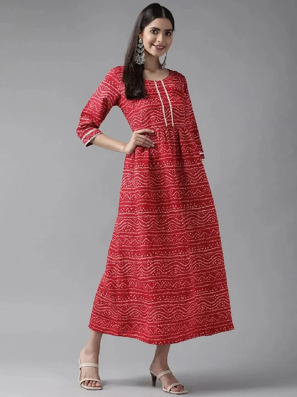 Maroon Printed Silk Blend Maxi Dress Comfortable Bohemian Maxi Dress