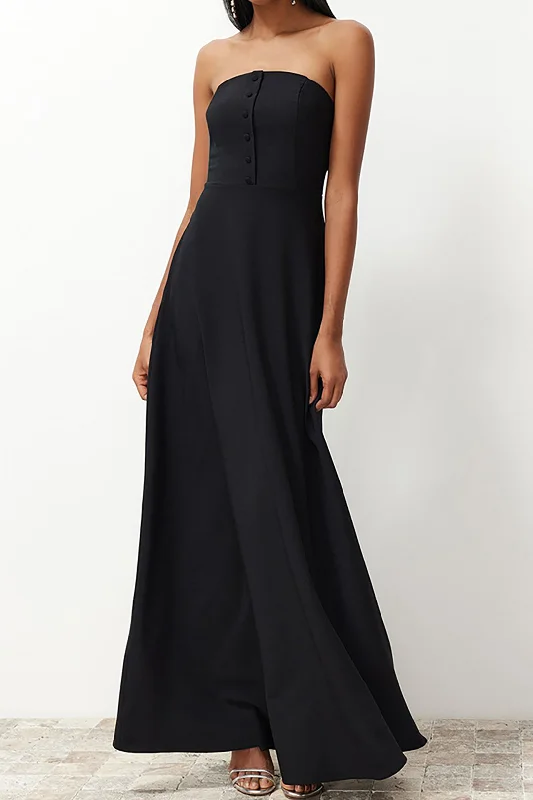 Strapless Sleeveless Pocket Maxi Dress Comfortable Satin Maxi Dress