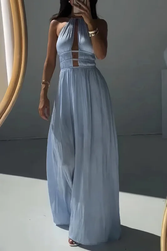 Halter Neck Cut Out Sleeveless Maxi Dress Comfortable Bohemian Maxi Dress