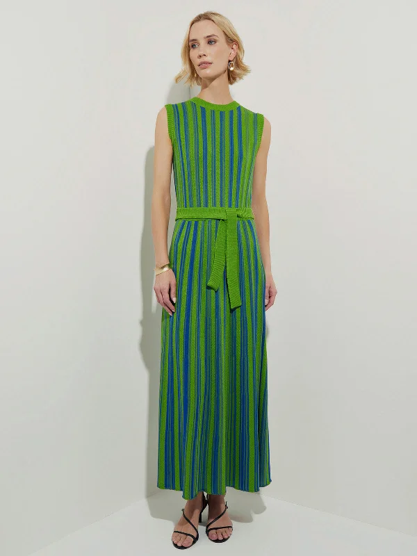 Modern Fit Sleeveless Soft Ribbed Knit Belted Maxi Dress Classic A-Line Maxi Dress