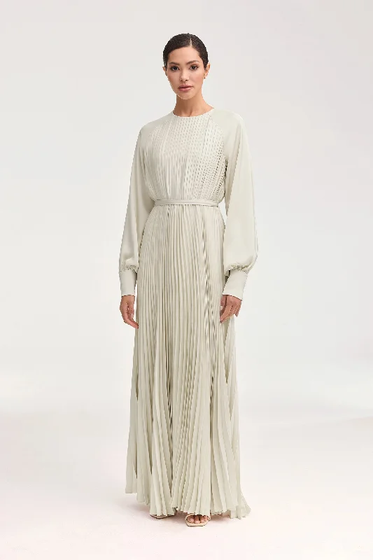 Nadira Satin Pleated Maxi Dress - Pearl Cozy Spaghetti Strap Maxi Dress