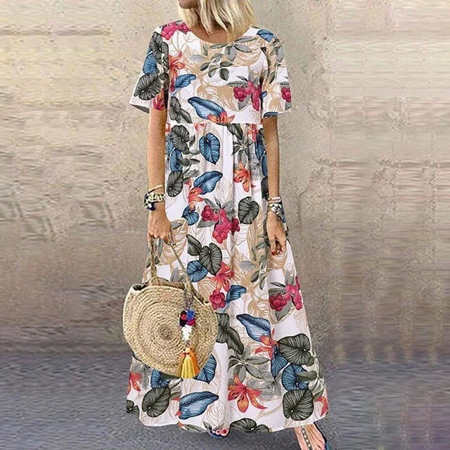 Nemira Boho Short Sleeve Maxi Dress Fashionable Off-Shoulder Maxi Dress