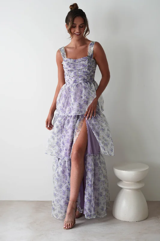 Olivie Floral Maxi Dress | Lavendar Fashionable Sleeveless Maxi Dress