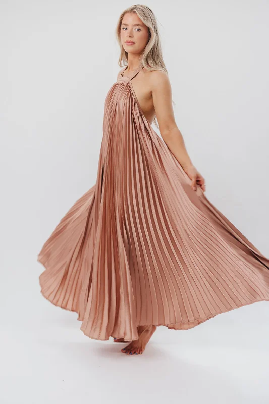 Maren Pleated Halter Maxi Dress in Mauve - Bump Friendly (S-XL) Trendy Maxi Dress with Belt Maren Pleated Halter Maxi Dress in Mauve - Bump Friendly (S-XL) Trendy Maxi Dress with Belt