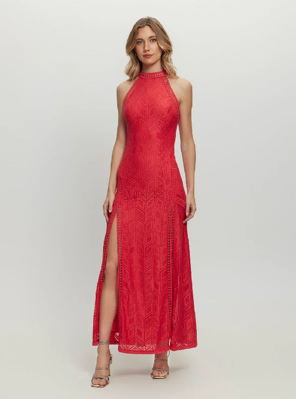 Red Breeze Geo Lace Maxi Dress Cozy Knitted Maxi Dress