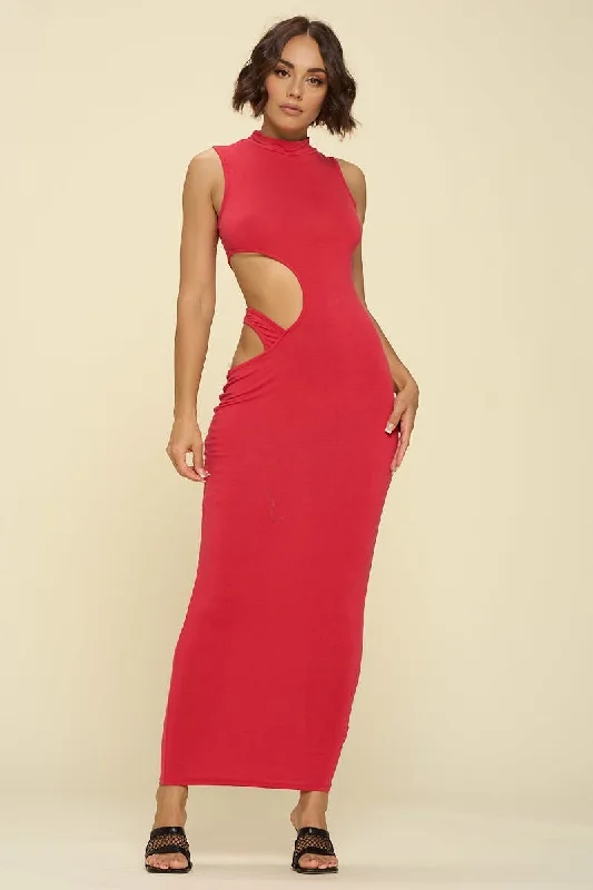 Red Scarlett Solid Cutout Maxi Dress Elegant Velvet Maxi Dress