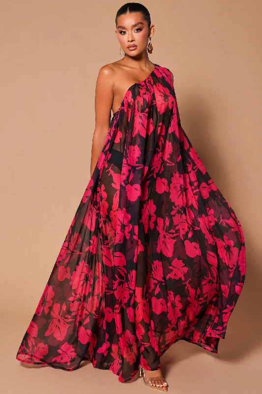 Rosalia Chiffon Maxi Dress - Black/Pink Elegant Lace Maxi Dress