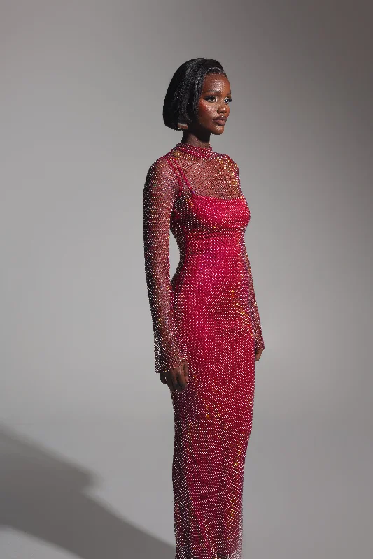 SASHA Rhinestone Maxi Dress in Burgundy Cozy Spaghetti Strap Maxi Dress