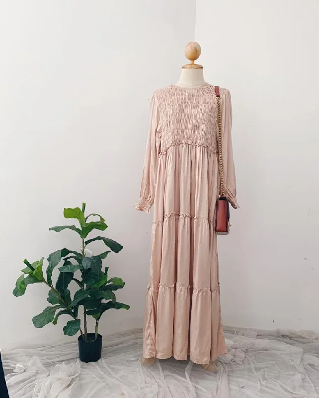 Smocked Maxi Dress - Mat Silk Trendy Printed Maxi Dress