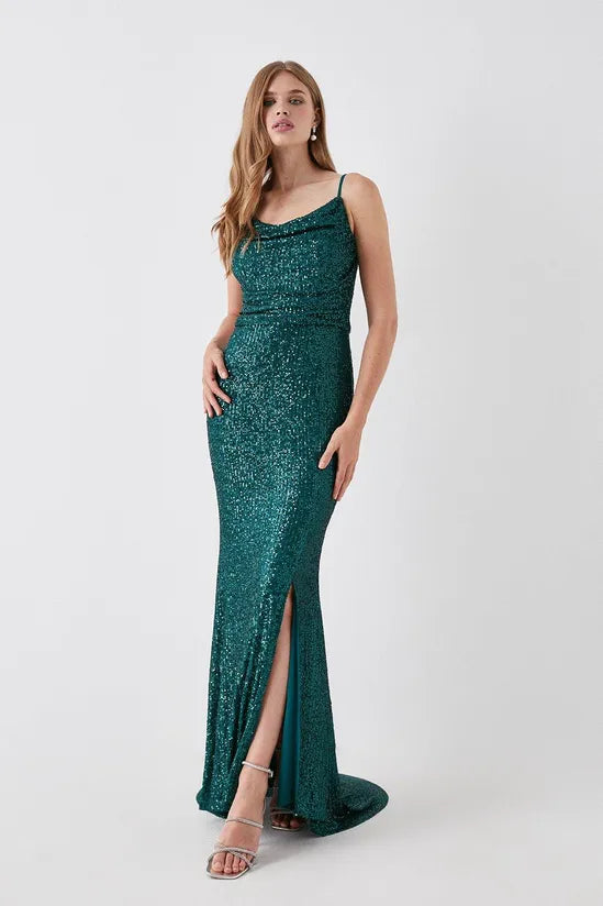 Strappy Sequin Cami Bridesmaids Maxi Dress Cozy Maxi Dress with Slit