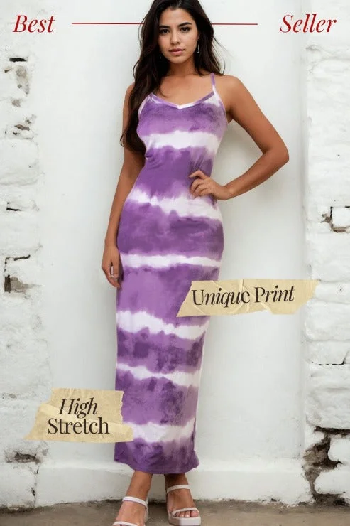Stripe Tie-Dye Printed Maxi Dress Stylish One-Shoulder Maxi Dress