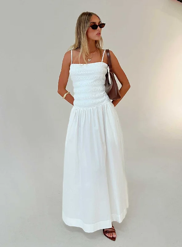 Sweetgum Shirred Maxi Dress White Classic Strapless Maxi Dress
