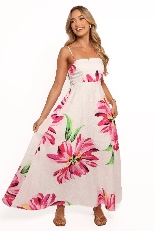 Verity Maxi Dress - Pink Floral Comfortable Pleated Maxi Dress