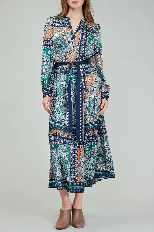 The Belted Maxi Dress in Green Multi Trendy Fit-and-Flare Maxi Dress