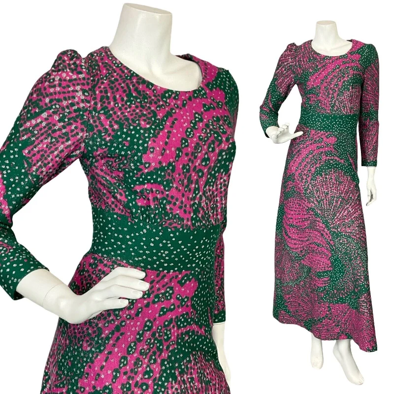 VTG 60S 70S PINK GREEN SILVER PSYCHDELIC DOTTY LONG SLEEVE PARTY MAXI DRESS 4 Fashionable Asymmetrical Maxi Dress