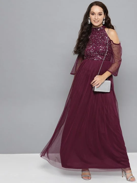 Women Cold-Shoulder Embellished Detail Maxi Dress Chic Summer Maxi Dress