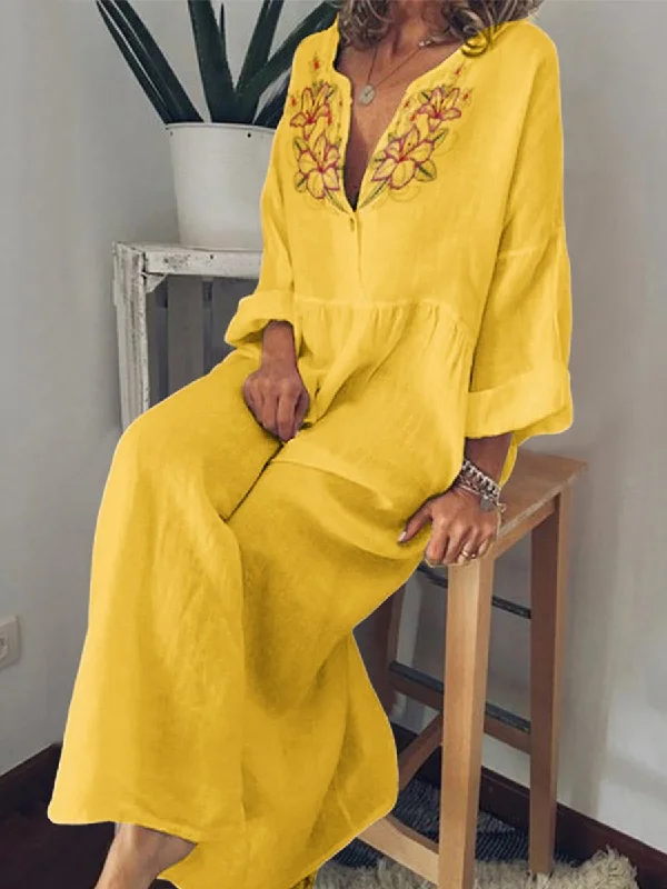 Women's Bohemian Print Casual Maxi Dress Stylish Pleated A-Line Maxi Dress