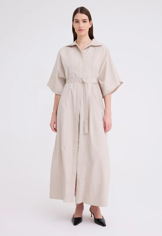 Xavier Shirt Maxi Dress - Canvas Beige Stylish A-Line Maxi Dress