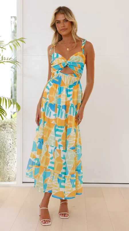 Yaritza Maxi Dress - Blue / Orange Print Classic Solid Maxi Dress