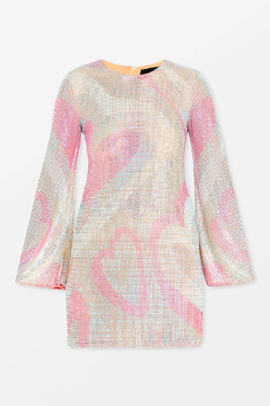 A-Line Crystal Hearts Mini Dress Chic Mini Dress with V-Neck