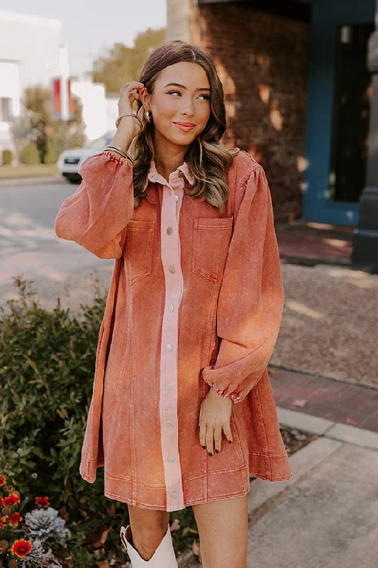 Afternoon Date Denim Mini Dress in Light Rust Trendy Bodycon Mini Dress