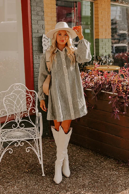 Afternoon Date Denim Mini Dress in Sage Chic Sleeveless Mini Dress