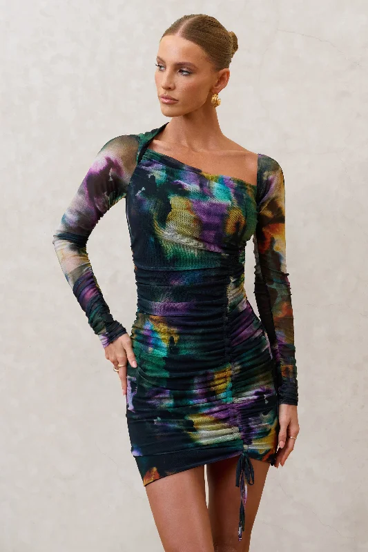 Aphrodite | Watercolour Print Asymmetric Ruched Side Mini Dress Comfortable Wrap Mini Dress Aphrodite | Watercolour Print Asymmetric Ruched Side Mini Dress Comfortable Wrap Mini Dress