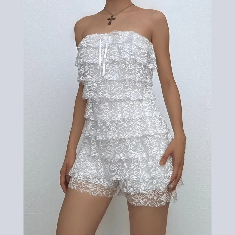 Bowknot lace backless ruffle tube mini dress Classic Striped Mini Dress
