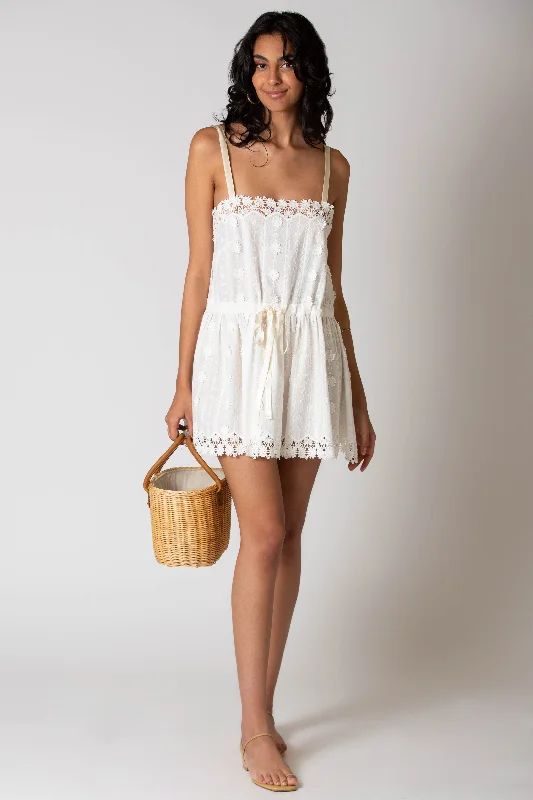 Brielle 3D Daisy Embroidered Voile Mini Dress by Miguelina Chic Mini Dress with V-Neck