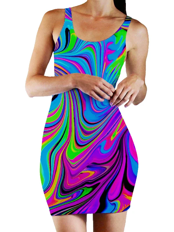 Cosmic Flow Bodycon Mini Dress Fashionable Boho-Chic Mini Dress