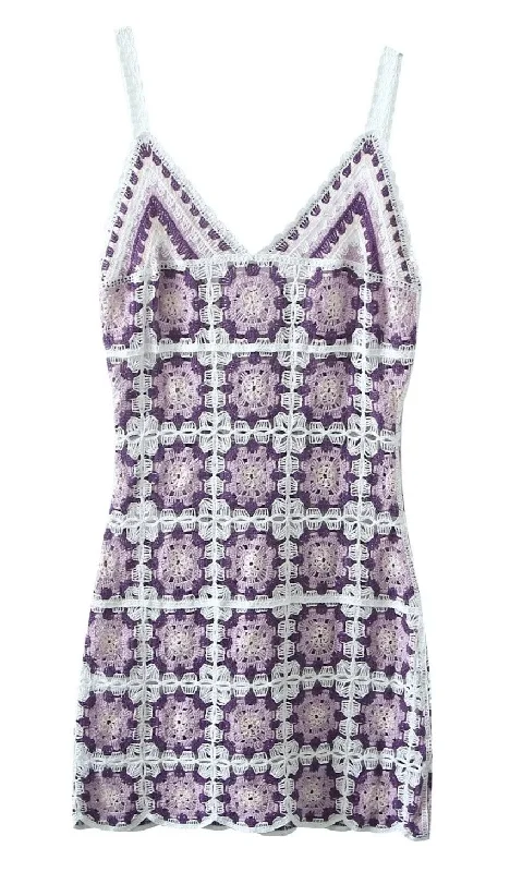 'Fabienne' Boho Handmade Crochet Strap Mini Dress Chic Halter Mini Dress