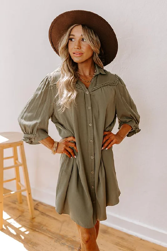 Falling Leaves Button Down Mini Dress in Olive Stylish Button-Down Mini Dress